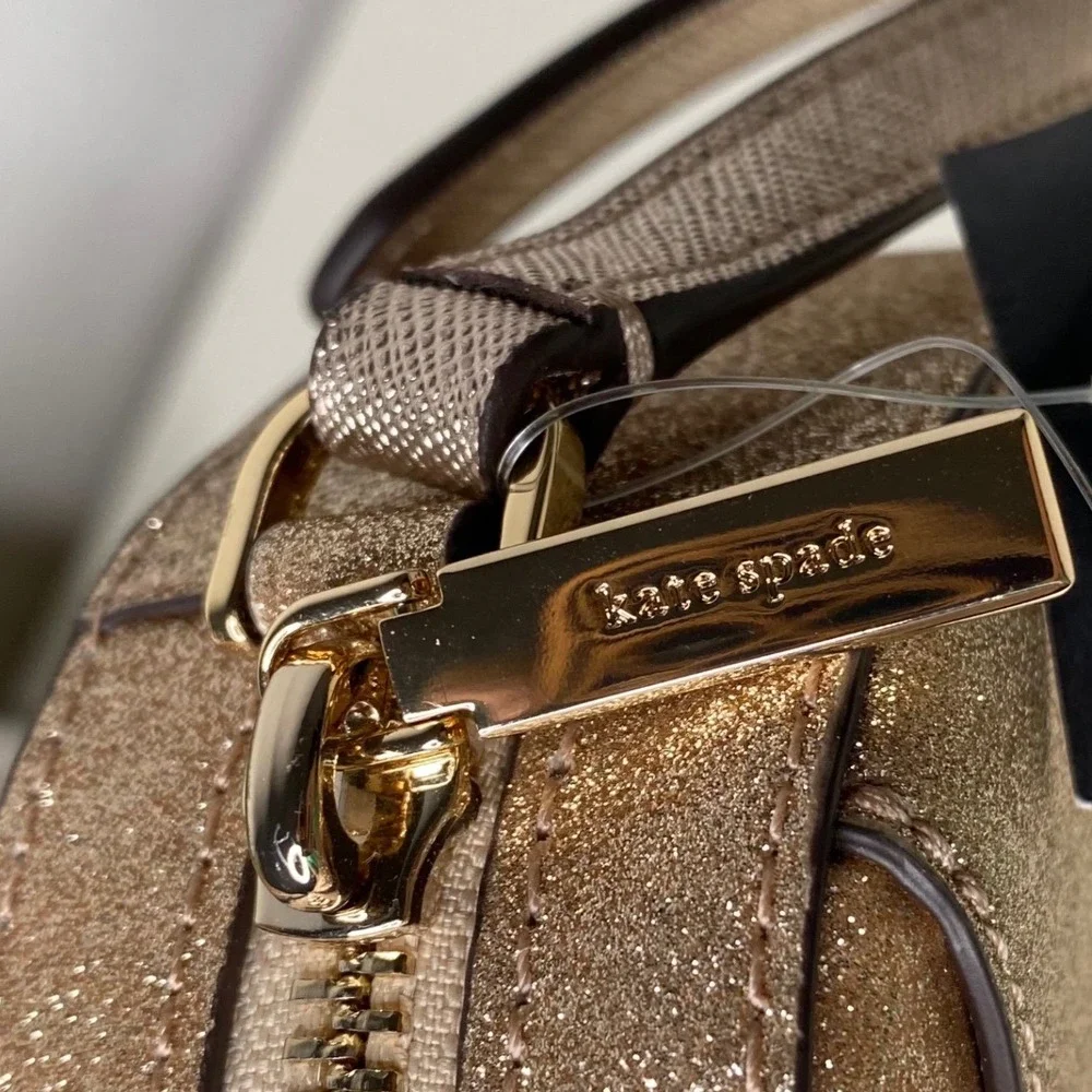 Kate Spade Glimmer Glitter Camera‎ Bag Gold Crossbody Glam NEW